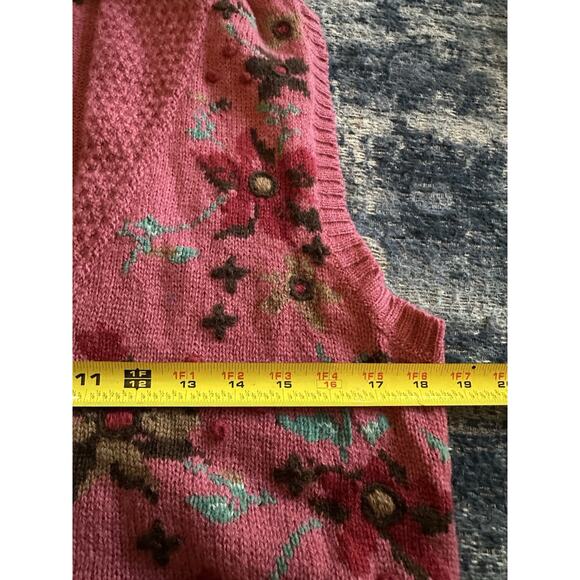 VINTAGE Eddie Bauer Women Small SweaterVest Wool Pink Floral Shawl Collar Button - Picture 6 of 7